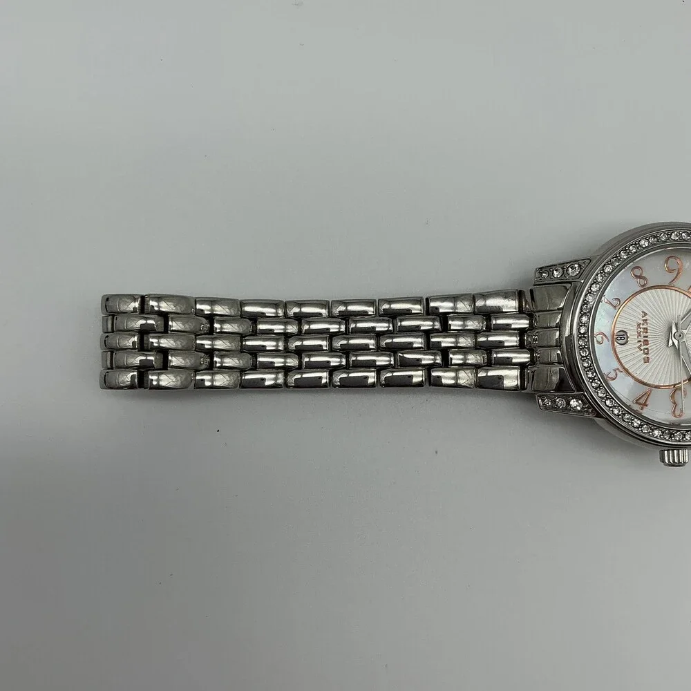 Akribos XXIV AK586SS Womens Watch 33mm White Dial Crystal Bezel New Battery 7.5